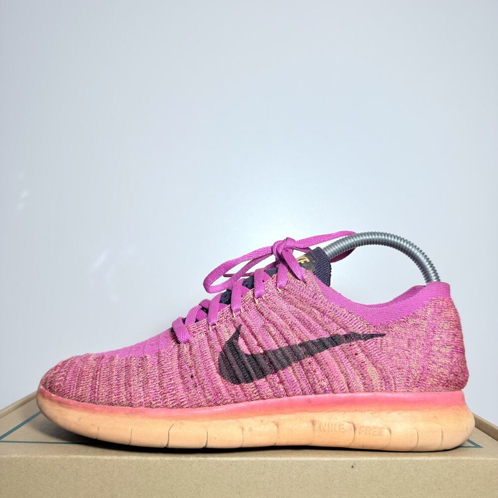 Nike Free RN Flyknit 2018 Kids Running Shoes Girls Youth Size 6Y Pink Orange